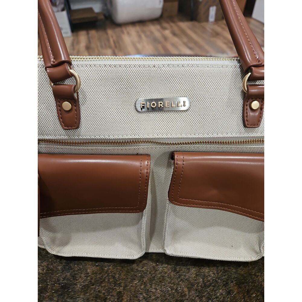 FIORELLI Beige Brown Canvas Faux Leather Shoulder Tote Bag